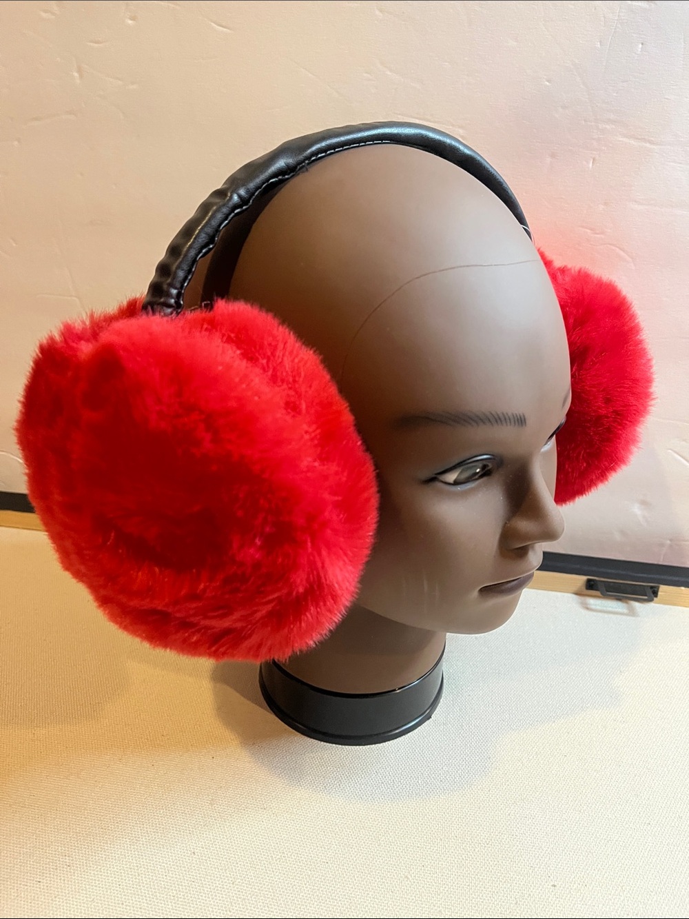 Red Or Beige Faux Fur Earmuffs Pick One - Picture 5 of 10